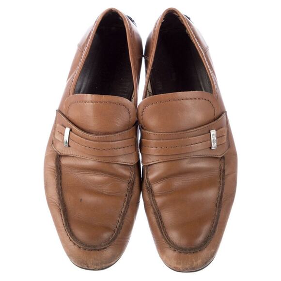 Authentic Gucci Carmel Leather Silver Badge Loafers Driving Shoes Men's US 9 - Picture 2 of 6